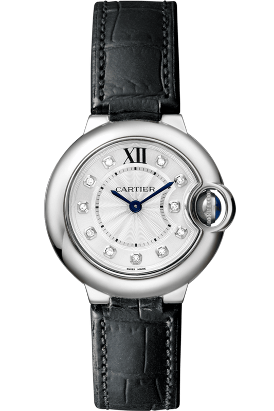 Cartier Ballon Bleu de Cartier Diamonds Silver Dial Black Leather Strap Watch for Women - W4BB0008 Buy Now By Cartier