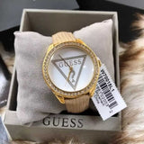 Guess Mini Triangle Quartz White Dial Gold Leather Strap Watch For Women - W70015l1 Buy Now By Guess