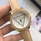 Guess Mini Triangle Quartz White Dial Gold Leather Strap Watch For Women - W70015l1 Buy Now By Guess