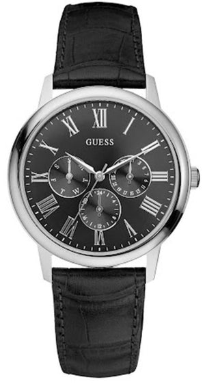 Guess Wafer Analog Black Dial Black Leather Strap Watch For Men - W70016G1 Buy Now By Guess