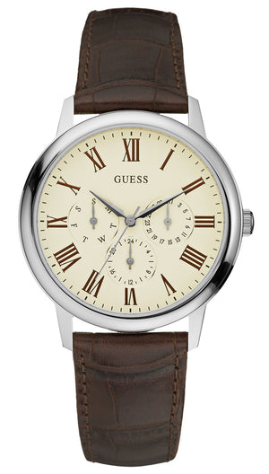 Guess Wafer Quartz White Dial Brown Leather Strap Watch For Men - W70016G2 Buy Now By Guess