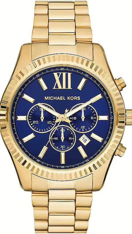 Michael Kors Lexington Chronograph Blue Dial Gold Steel Strap Watch for Men - MK9153 Buy Now By Michael Kors