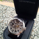 Emporio Armani Meccanico Automatic Black Dial Leather Strap Watch For Men - AR4629 Buy Now By Emporio Armani