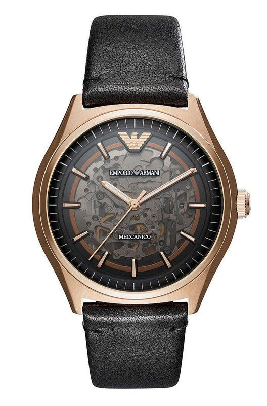 Emporio Armani Meccanico Black Dial Black Leather Watch For Men - AR60004 Buy Now By Emporio Armani