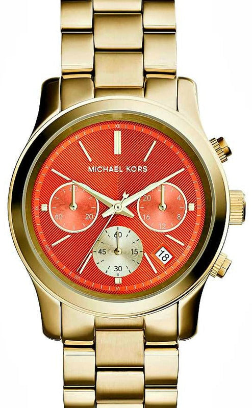 Michael Kors Runway Chronograph Orange Dial Gold Steep Strap Watch For Women - MK6162 Buy Now By Michael Kors