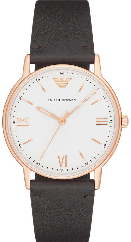 Emporio Armani Dress Quartz White Dial Brown Leather Strap Watch For Men - AR11011 Buy Now By Emporio Armani