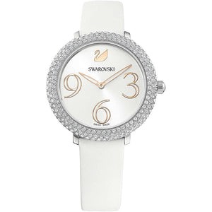 Swarovski Crystal Frost Silver Dial White Leather Strap Watch for Women - 5484070 Buy Now By Swarovski