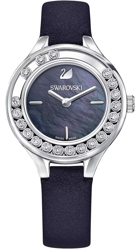 Swarovski Lovely Crystals Mother of Pearl Black Dial Black Leather Strap Watch for Women - 5242898 Buy Now By Swarovski
