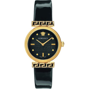 Versace Greca Meander Black Dial Black Leather Strap Watch for Women - VELW00420 Buy Now By Versace