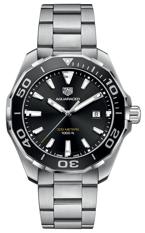 Tag Heuer Aquaracer Quartz Black Dial Silver Steel Strap Watch for Men - WAY101A.BA0746 Buy Now By Tag Heuer