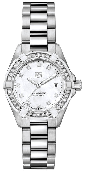Tag Heuer Aquaracer Diamonds Mother of Pearl White Dial Silver Steel Strap Watch for Women - WBD1415.BA0741 Buy Now By Tag Heuer