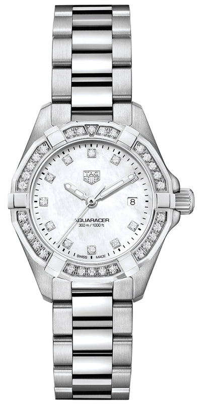 Tag Heuer Aquaracer Diamonds Mother of Pearl White Dial Silver Steel Strap Watch for Women - WBD1415.BA0741 Buy Now By Tag Heuer