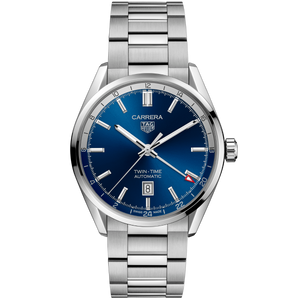 Tag Heuer Carrera Twin Time Blue Dial Silver Steel Strap Watch for Men - WBN201A.BA0640 Buy Now By Tag Heuer