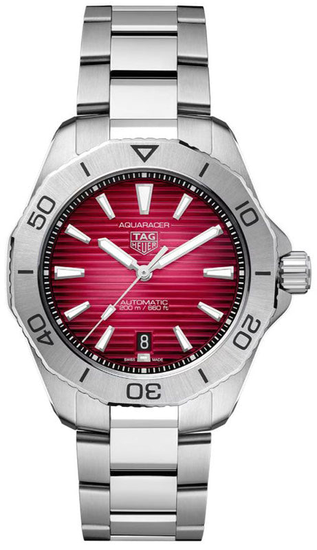 Tag Heuer Aquaracer Professional 200 Automatic Red Dial Silver Steel Strap Watch for Men - WBP2114.BA0627 Buy Now By Tag Heuer