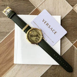 Versace V-Circle Manifesto Gold Dial Black Leather Strap Watch for Men - VBQ030017 Buy Now By Versace