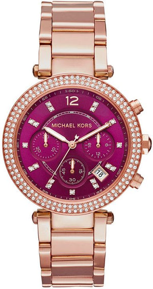 Michael Kors Parker Chronograph Purple Dial Rose Gold Steel Strap Watch For Women - MK6417 Buy Now By Michael Kors