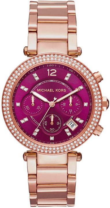 Michael Kors Parker Chronograph Purple Dial Rose Gold Steel Strap Watch For Women - MK6417 Buy Now By Michael Kors