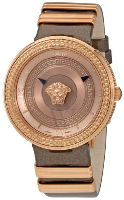 Versace V Metal Icon Gold Dial Brown Strap Watch for Women - VLC130016 Buy Now By Versace