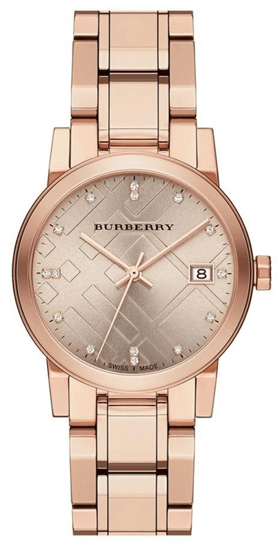 Burberry The City Diamonds Rose Gold Dial Rose Gold Steel Strap Watch for Women - BU9126 Buy Now By Burberry