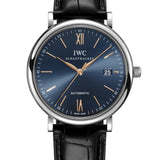 IWC Portofino Automatic Blue Dial Black Leather Strap Watch for Men - IW356523 Buy Now By IWC