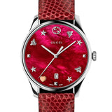 Gucci G-Timeless Mother of Pearl Red Dial Red Leather Strap Watch For Women - YA1264041 Buy Now By Gucci