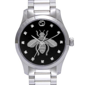 Gucci G Timeless Quartz Diamonds Black Dial Silver Steel Strap Watch For Women - YA1265024 Buy Now By Gucci