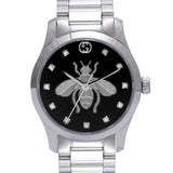 Gucci G Timeless Quartz Diamonds Black Dial Silver Steel Strap Watch For Women - YA1265024 Buy Now By Gucci