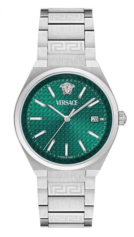 Versace V-Auria Quartz Green Dial Silver Steel Strap Watch for Men - VE0F00125 Buy Now By Versace
