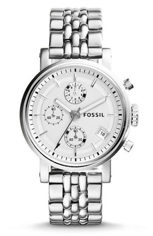 Fossil Boyfriend Chronograph Silver Dial Silver Steel Strap Watch for Women - ES2198 Buy Now By Fossil