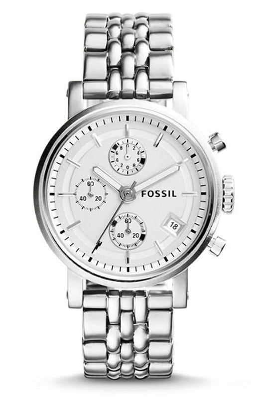 Fossil Boyfriend Chronograph Silver Dial Silver Steel Strap Watch for Women - ES2198 Buy Now By Fossil