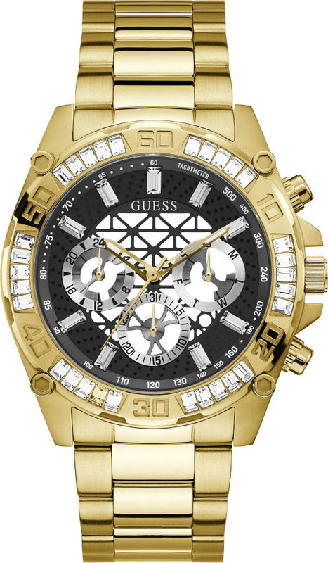 Guess Trophy Diamonds Black Dial Gold Steel Strap Watch for Men - GW0390G2 Buy Now By Guess