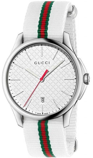 Gucci G Timeless Quartz White DIal White NATO Strap Watch For Men - YA126322 Buy Now By Gucci