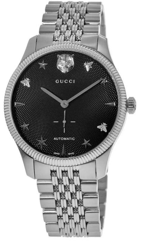 Gucci G Timeless Automatic Black Dial Silver Steel Strap Watch For Men - YA126353 Buy Now By Gucci