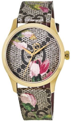 Gucci G Timeless Floral Brown Dial Brown Leather Strap Watch For Women - YA1264038 Buy Now By Gucci