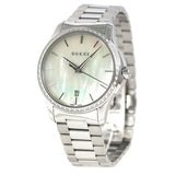 Gucci G Timeless Mother of Pearl White Dial Silver Steel Strap Watch For Women - YA126444 Buy Now By Gucci