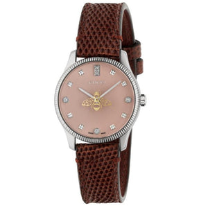 Gucci G Timeless Quartz Diamonds Pink Dial Red Leather Strap Watch For Women - YA1265017 Buy Now By Gucci