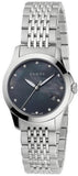 Gucci G Timeless Diamonds Mother of Pearl Black Dial Silver Steel Strap Watch For Women - YA126505 Buy Now By Gucci