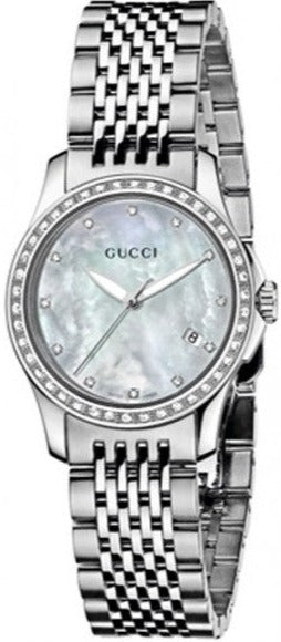 Gucci G Timeless Diamonds Mother of Pearl Dial Silver Mesh Bracelet Watch For Women - YA126508 Buy Now By Gucci