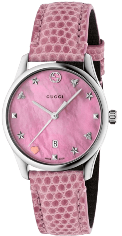 Gucci G-Timeless Pink Mother of Pearl Dial Pink Leather Strap Watch For Women - YA126586 Buy Now By Gucci
