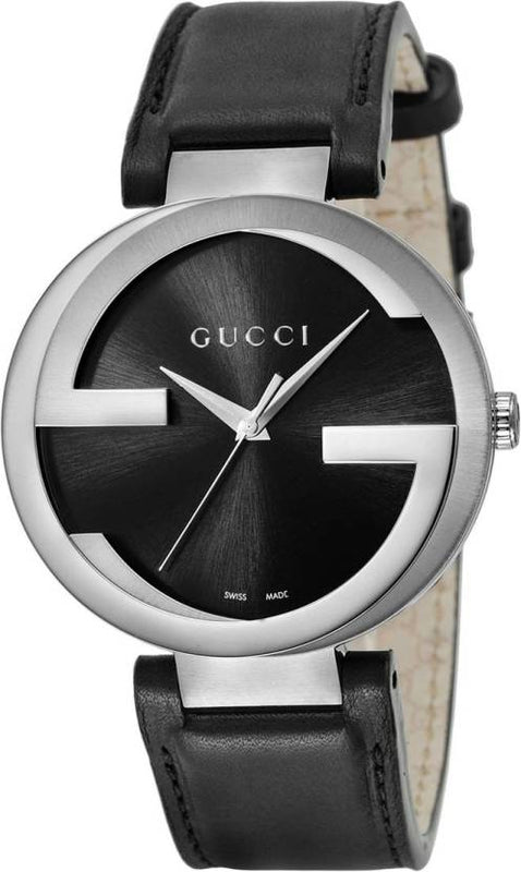 Gucci Interlocking G Iconic Black Dial Black Leather Strap Watch For Men - YA133205 Buy Now By Gucci