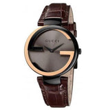 Gucci Interlocking G 18K Gold Black Dial Brown Leather Strap Watch For Women - YA133304 Buy Now By Gucci