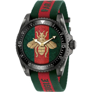 Gucci Dive Green & Red Dial Green & Red Nylon Strap Watch For Men - YA136216 Buy Now By Gucci