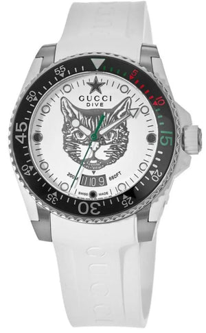 Gucci Dive Tiger White Dial White Rubber Strap Watch For Men - YA136329 Buy Now By Gucci