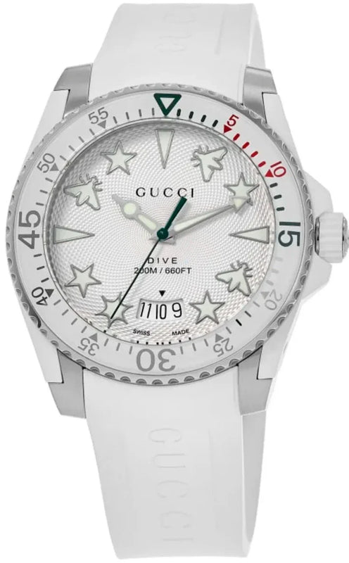 Gucci Dive Quartz White Dial White Rubber Strap Watch For Men - YA136337 Buy Now By Gucci