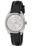 Gucci GG2570 Diamonds Silver Dial Black Leather Strap Watch For Women - YA142507 Buy Now By Gucci