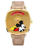 Gucci Grip Disney Mickey Mouse Gold Dial Brown Leather Strap Watch For Women - YA157420 Buy Now By Gucci