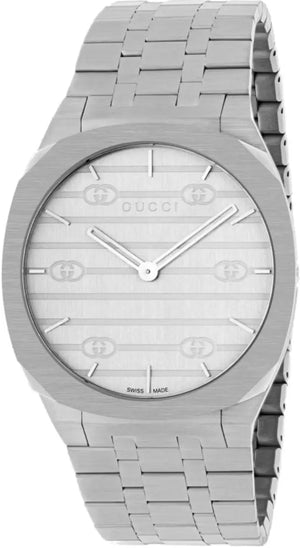 Gucci 25H Quartz Silver Dial Silver Steel Strap Unisex Watch - YA163407 Buy Now By Gucci