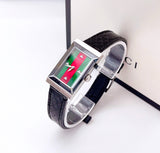 Gucci G-Frame Mother of Pearl Green & Red Dial Black Leather Strap Watch For Women - YA147403 Buy Now By Gucci