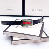 Gucci G-Frame Mother of Pearl Green & Red Dial Black Leather Strap Watch For Women - YA147403 Buy Now By Gucci