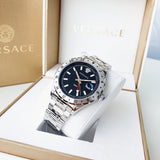 Versace Hellenyium GMT Black Dial Silver Steel Strap Watch for Men - V11020015 Buy Now By Versace